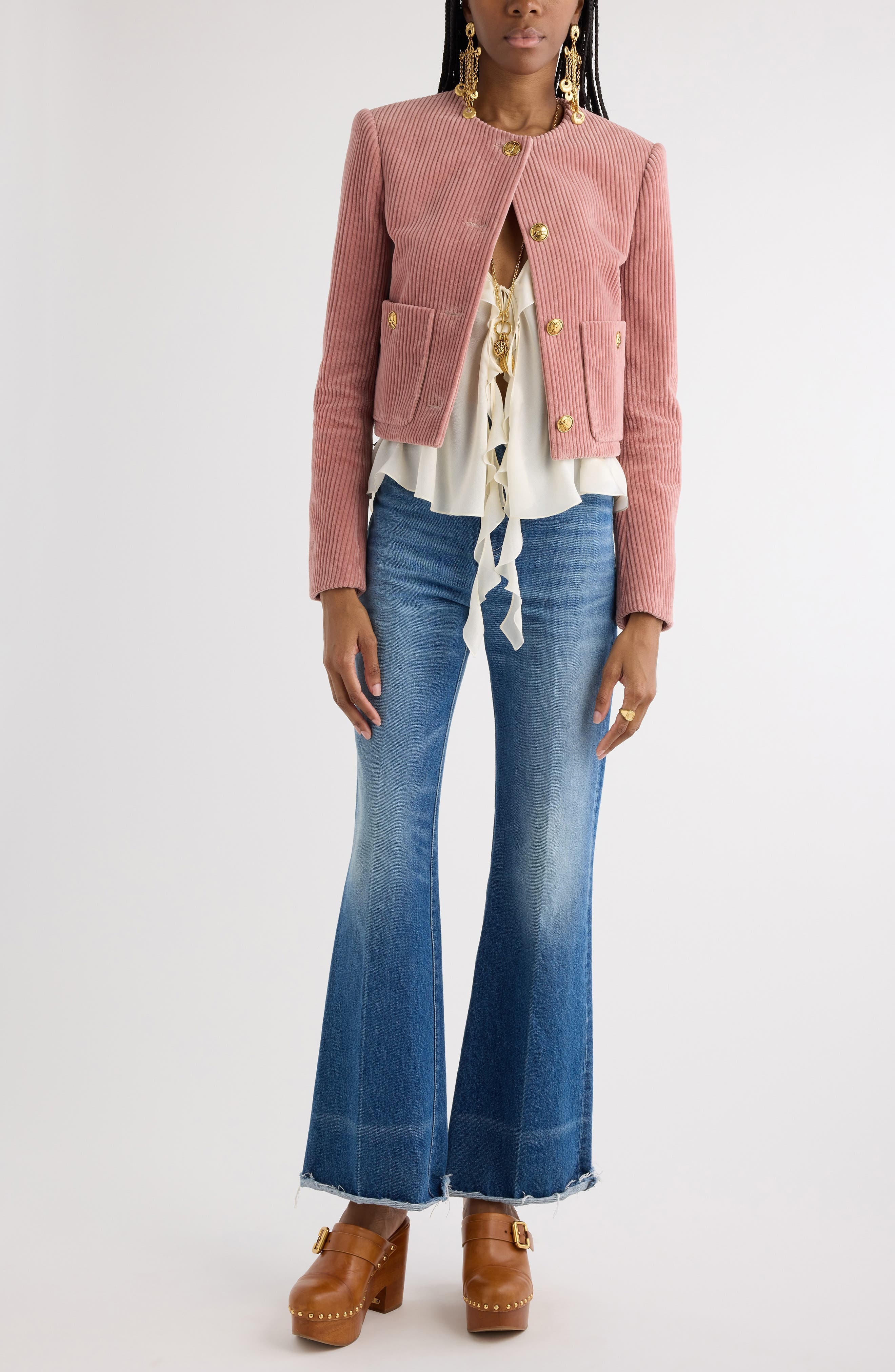 Chloé Crop Corduroy Jacket in Wild Pink at Nordstrom - 2