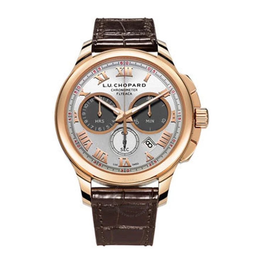 Chopard L.U.C. Chrono One Silver Dial 18 kt Rose Gold Brown Leather Men's Watch 161928-5001 - 1