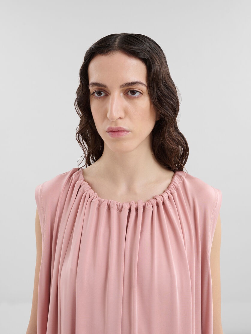 PINK STRETCH JERSEY DRESS WITH GATHERED NECK - 4