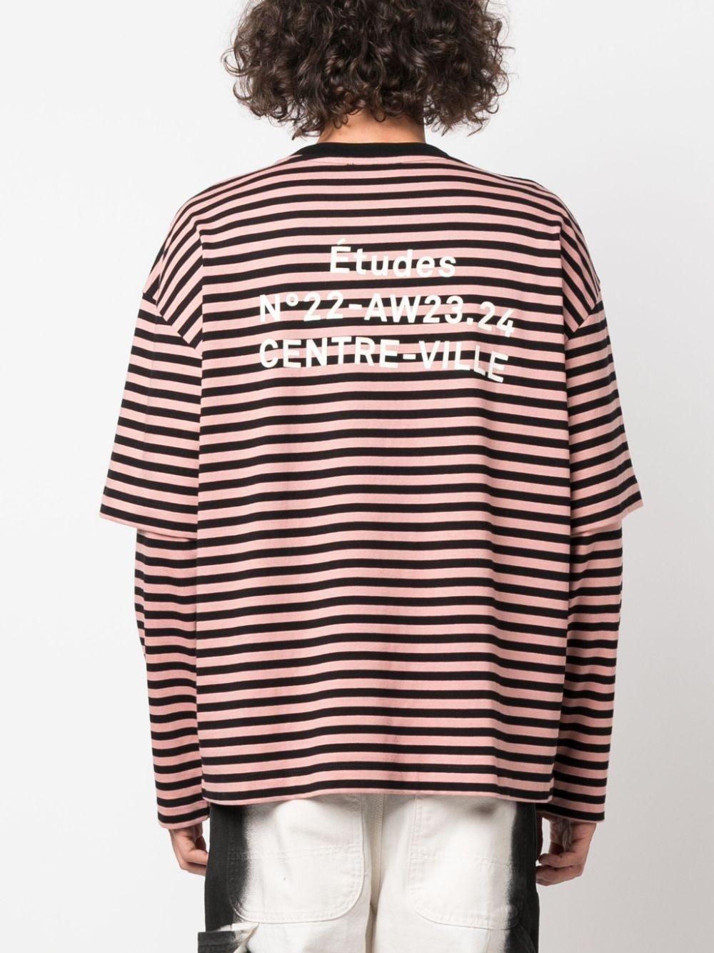 stripe-patterned double-sleeve T-shirt - 5