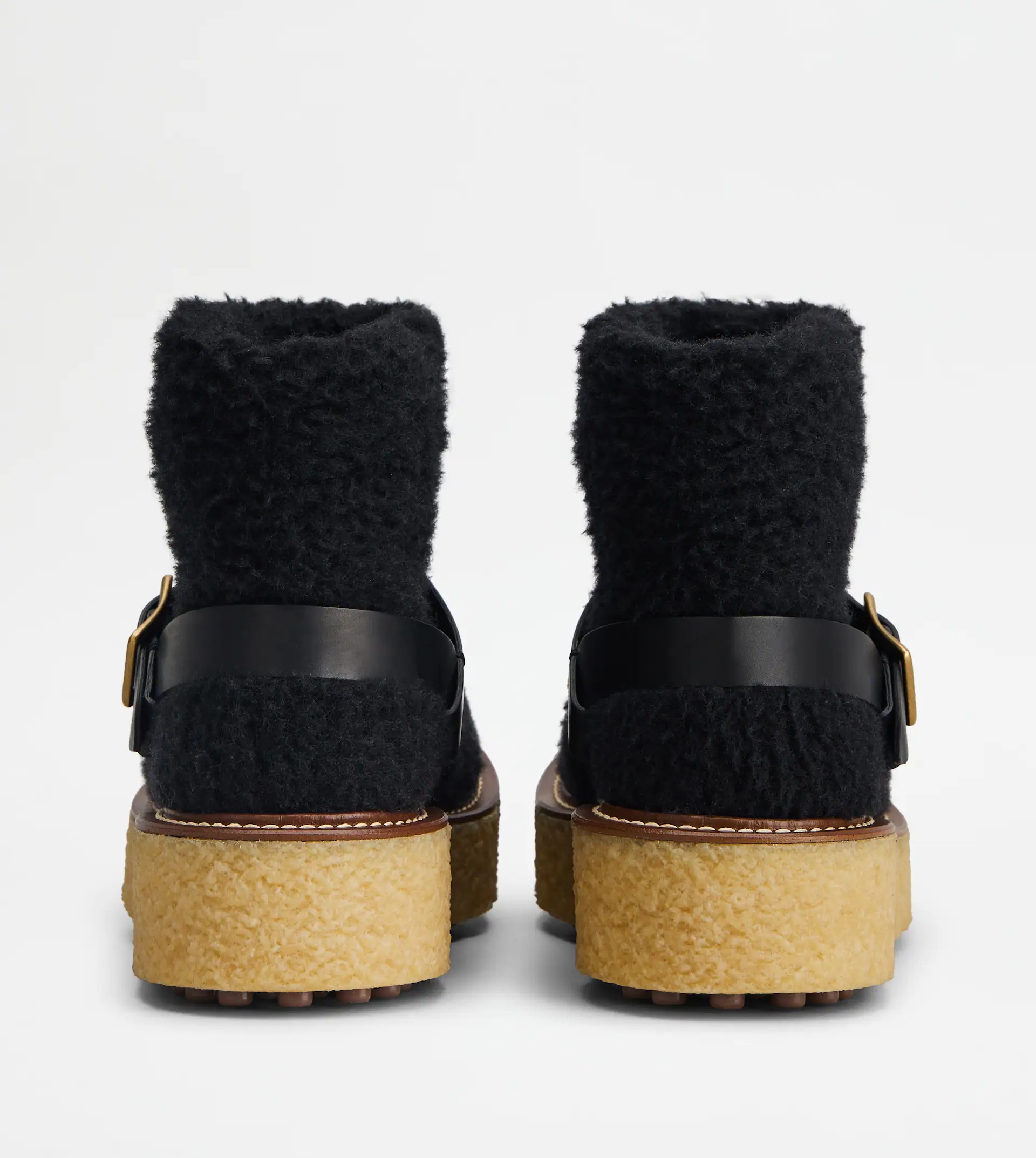 PLATFORM BOOTS IN WOOL AND LEATHER - BLACK - 2