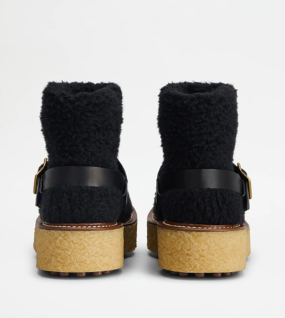 Tod's PLATFORM BOOTS IN WOOL AND LEATHER - BLACK outlook