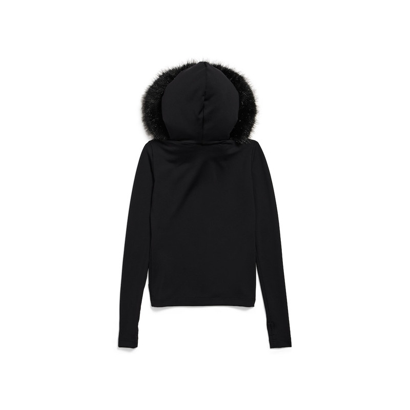 Women's Fluffy Zip-up Hoodie in Washed Black 6