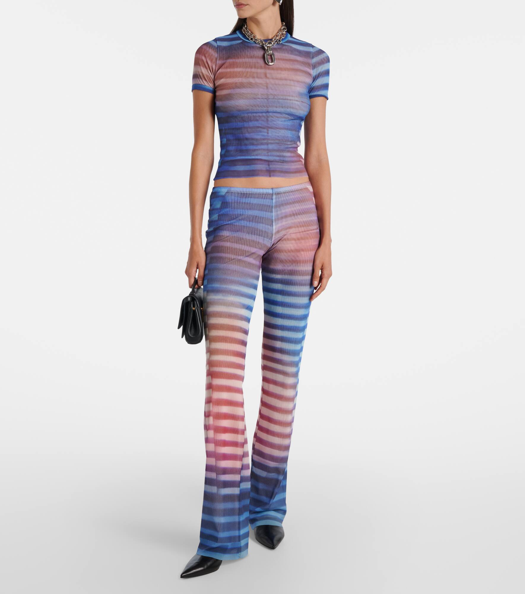 Printed striped mesh T-shirt - 2