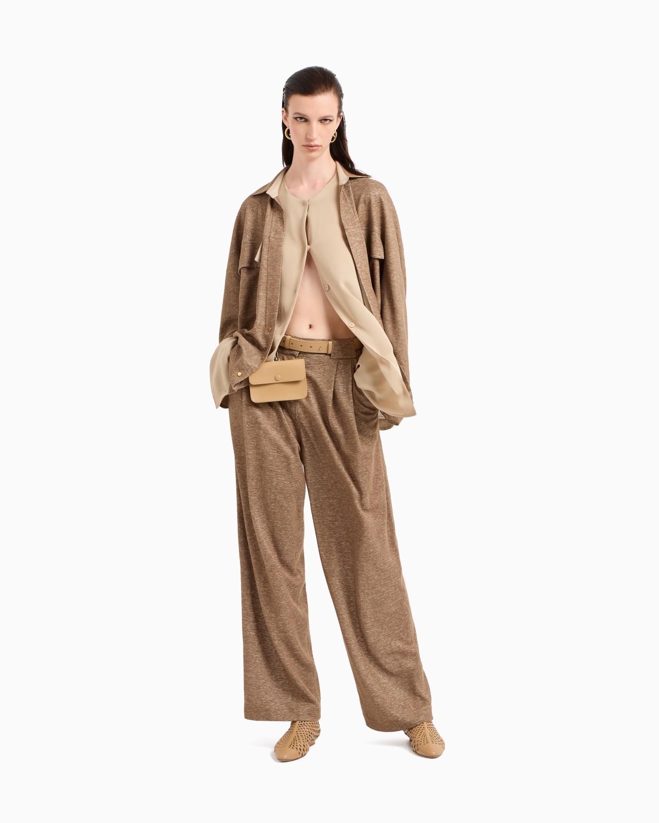 LINEN BLEND JERSEY WIDE TROUSERS - 2