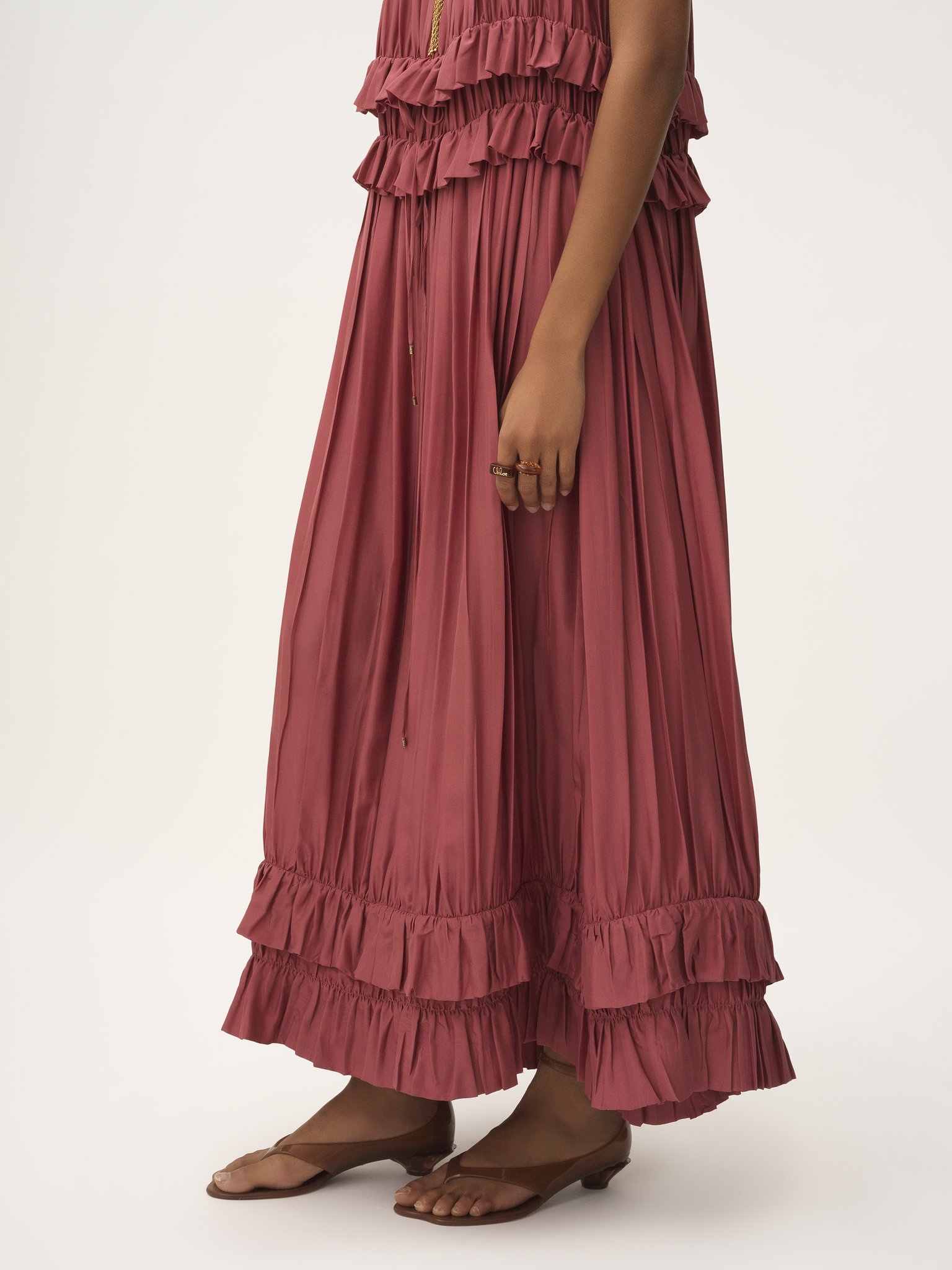 SLEEVELESS LONG DRESS IN WASHED SILK PONGÉ - 7