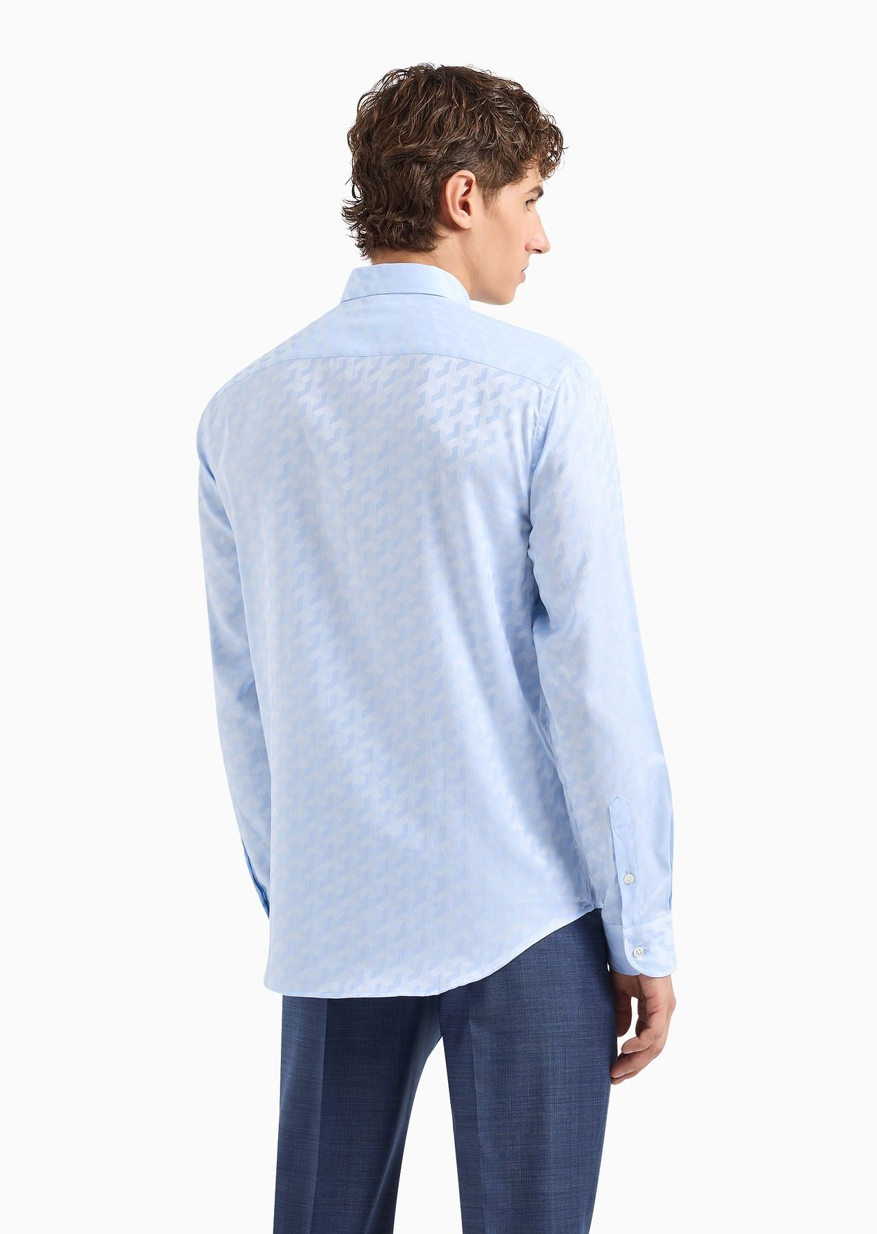 Classic-collared cotton shirt with a jacquard pattern - 3