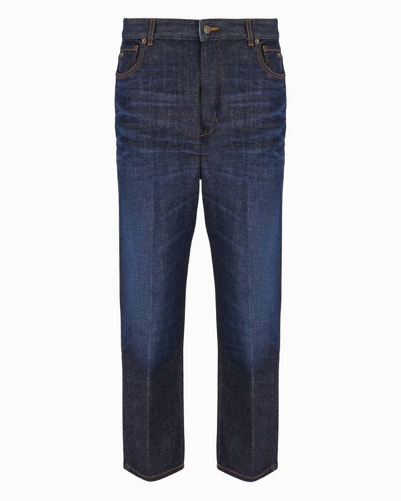 J79 Carrot-fit 11.4 oz rinse-wash denim jeans with veining 1