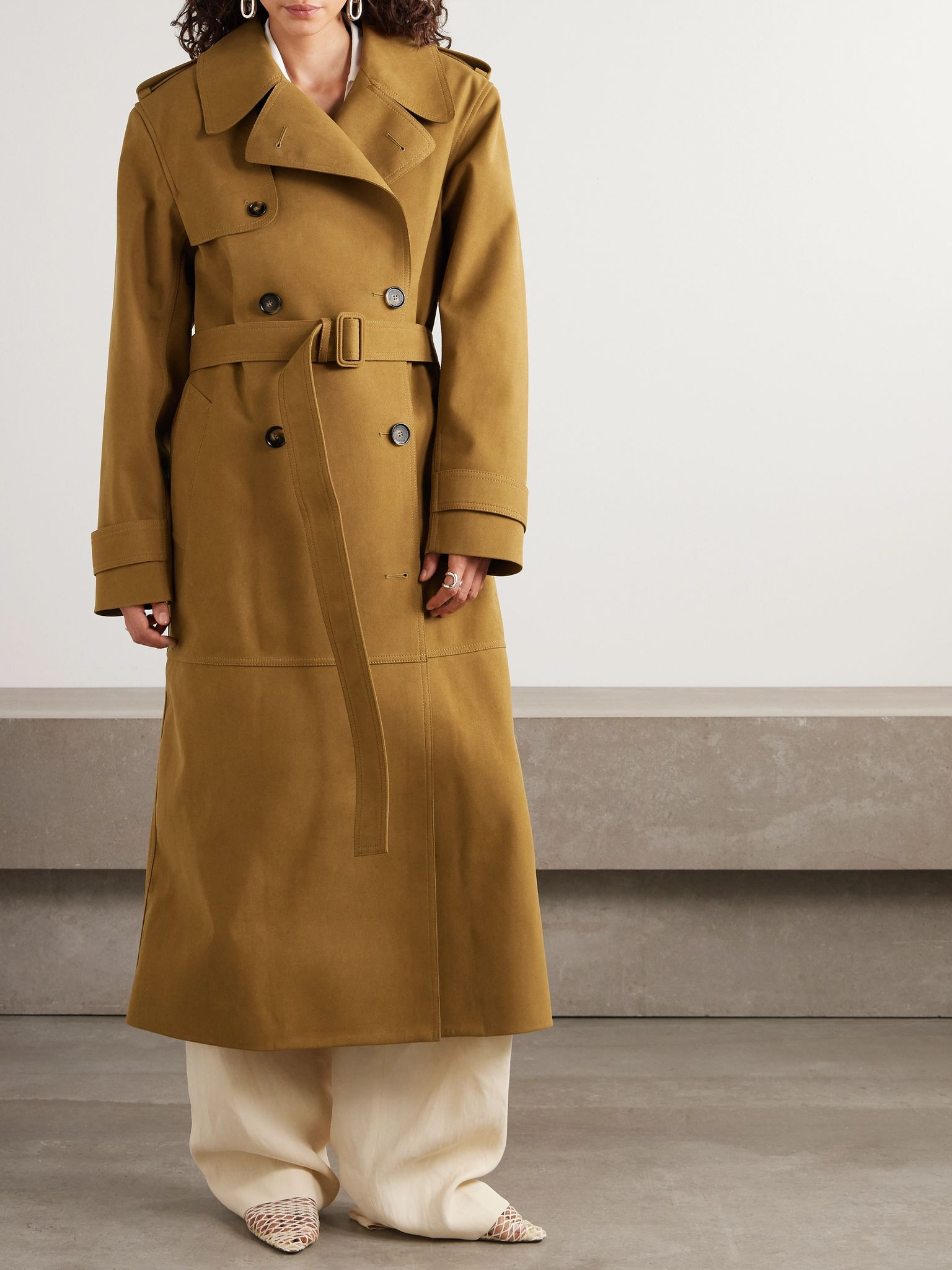 Oversized double-breasted belted brushed trench coat Tan - 3