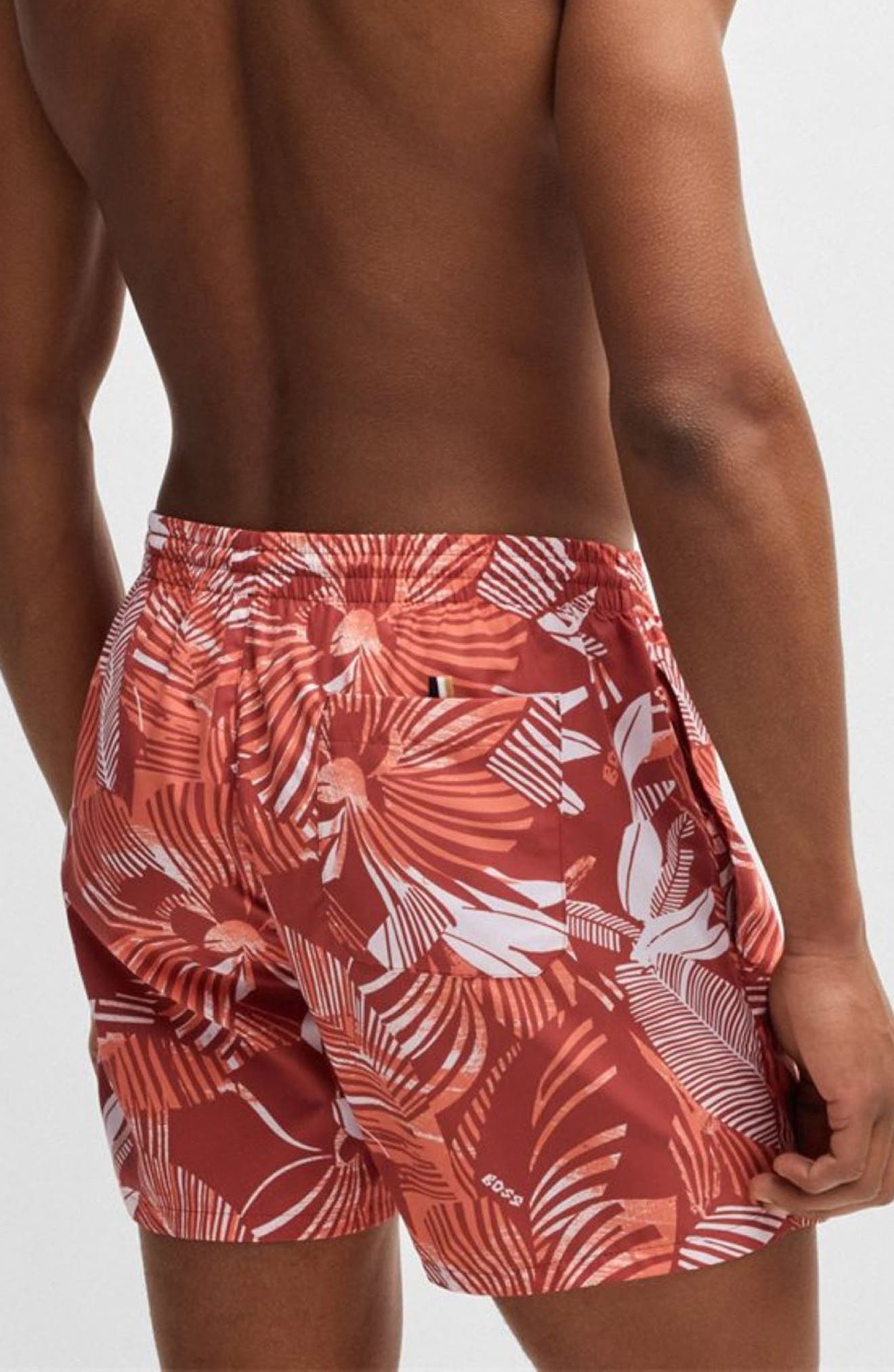 BOSS Piranha Floral Swim Trunks in Bright Orange at Nordstrom - 2