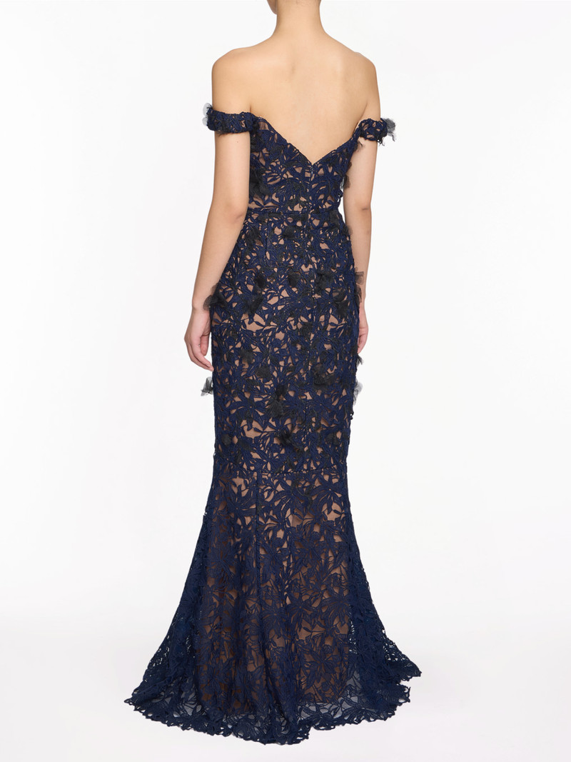 Marchesa GUIPURE LACE OFF SHOULDER GOWN outlook
