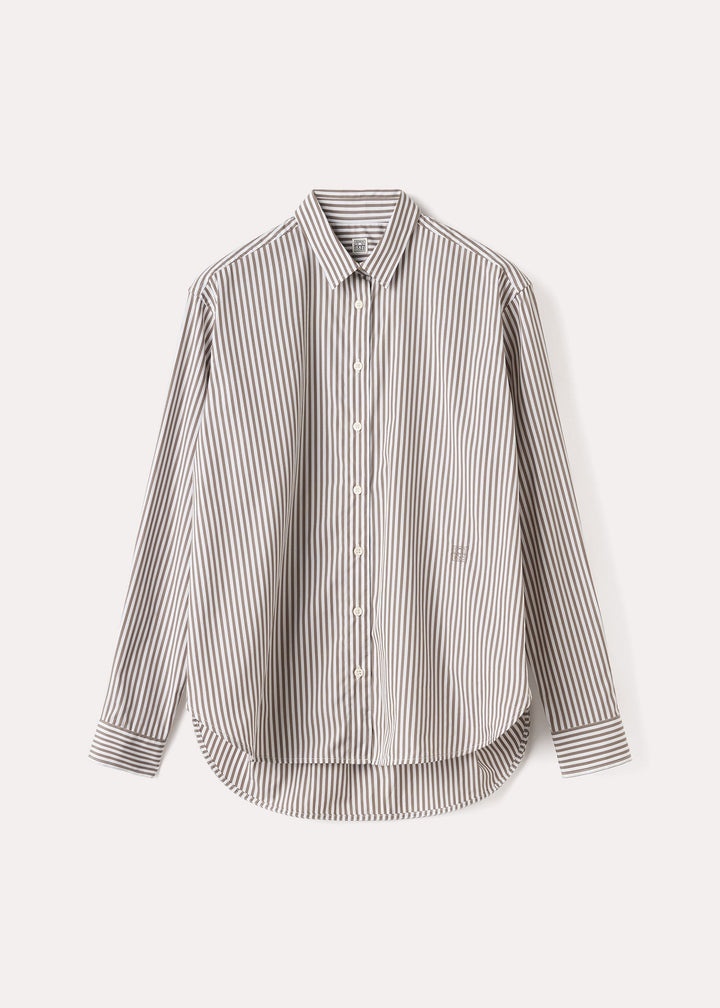 Signature cotton shirt dark taupe stripe - 1