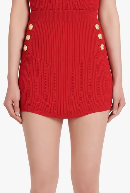 Short red eco-designed knit skirt with double-buttoned fastening - 5