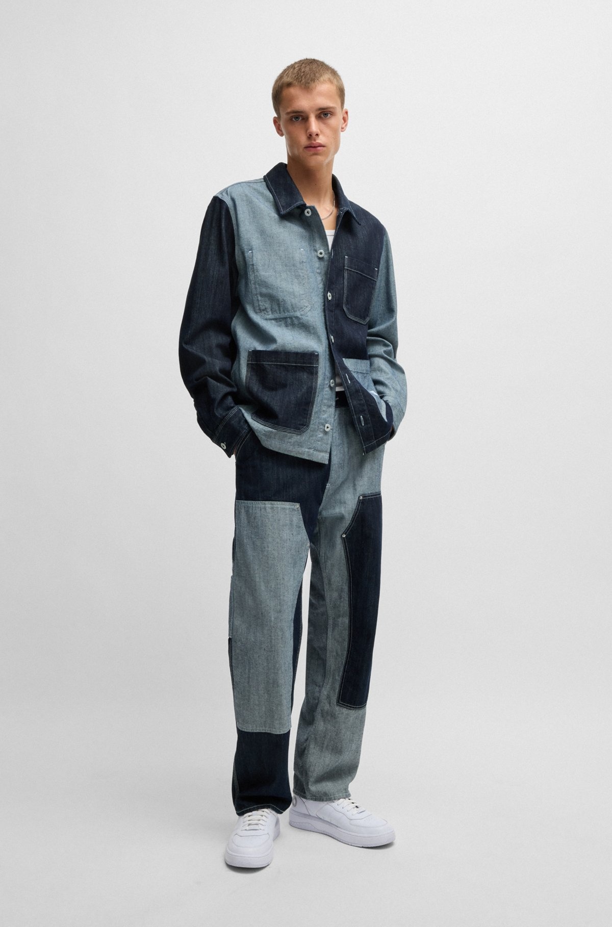 RELAXED-FIT OVERSHIRT IN MIXED DENIMS - 4