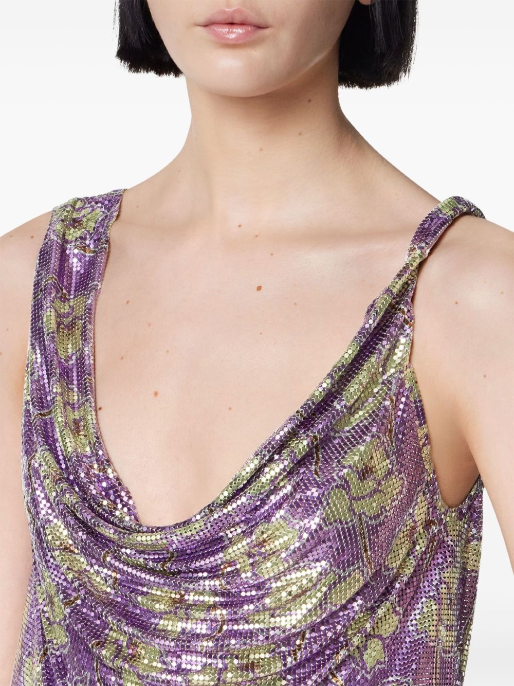 mesh draped-neck top - 5