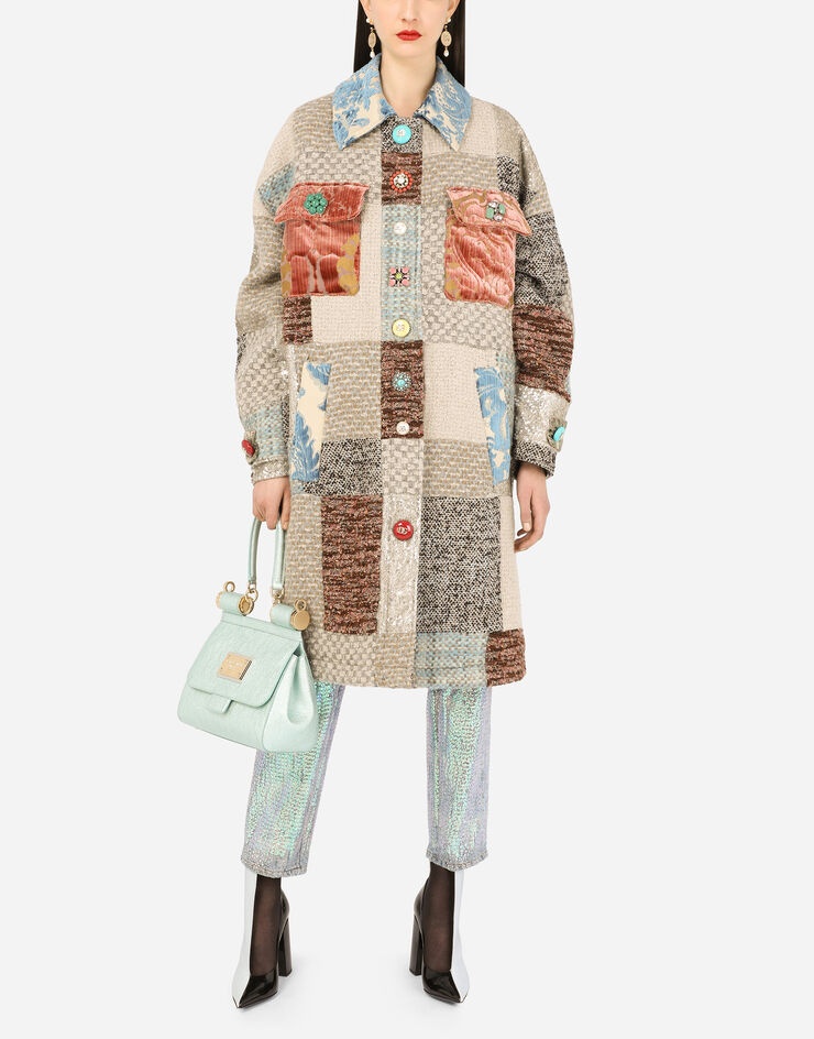 Patchwork tweed coat with bejeweled embellishment - 6