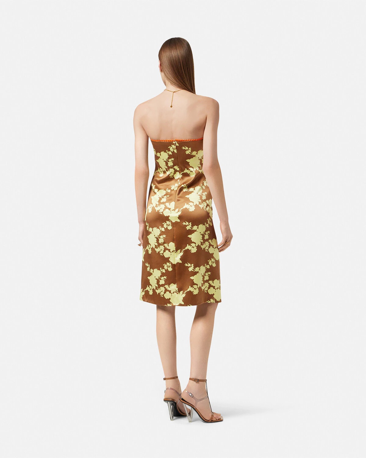 Wild Roses Satin Strapless Midi Dress - 4