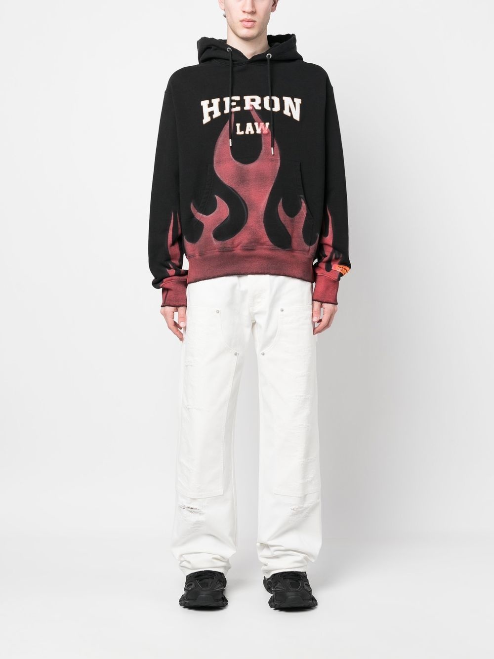 flame-print cotton hoodie - 2