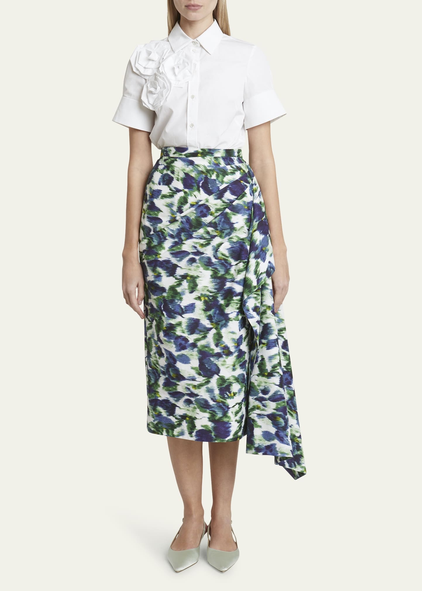 Draped Floral Pencil Skirt - 2