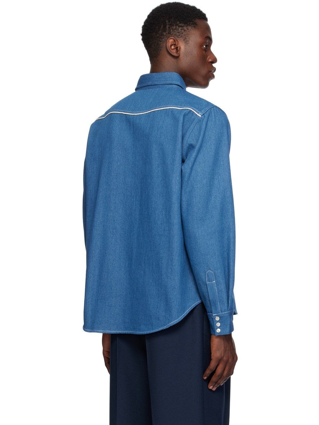 Blue Embroidered Denim Shirt - 3