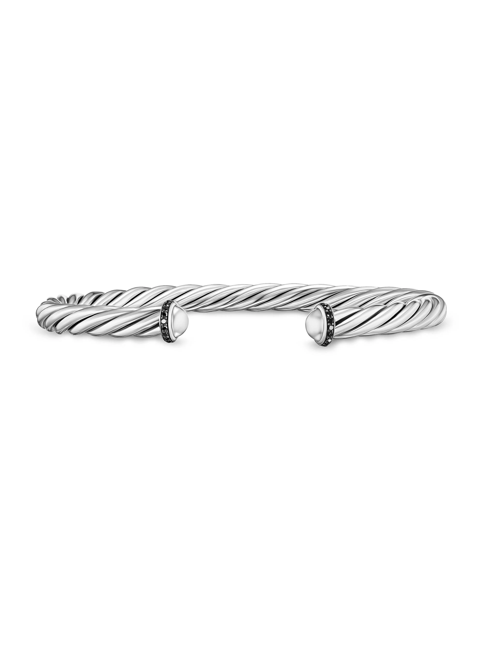 Men's Cable Cuff Bracelet in Sterling Silver - Black Diamond - 1