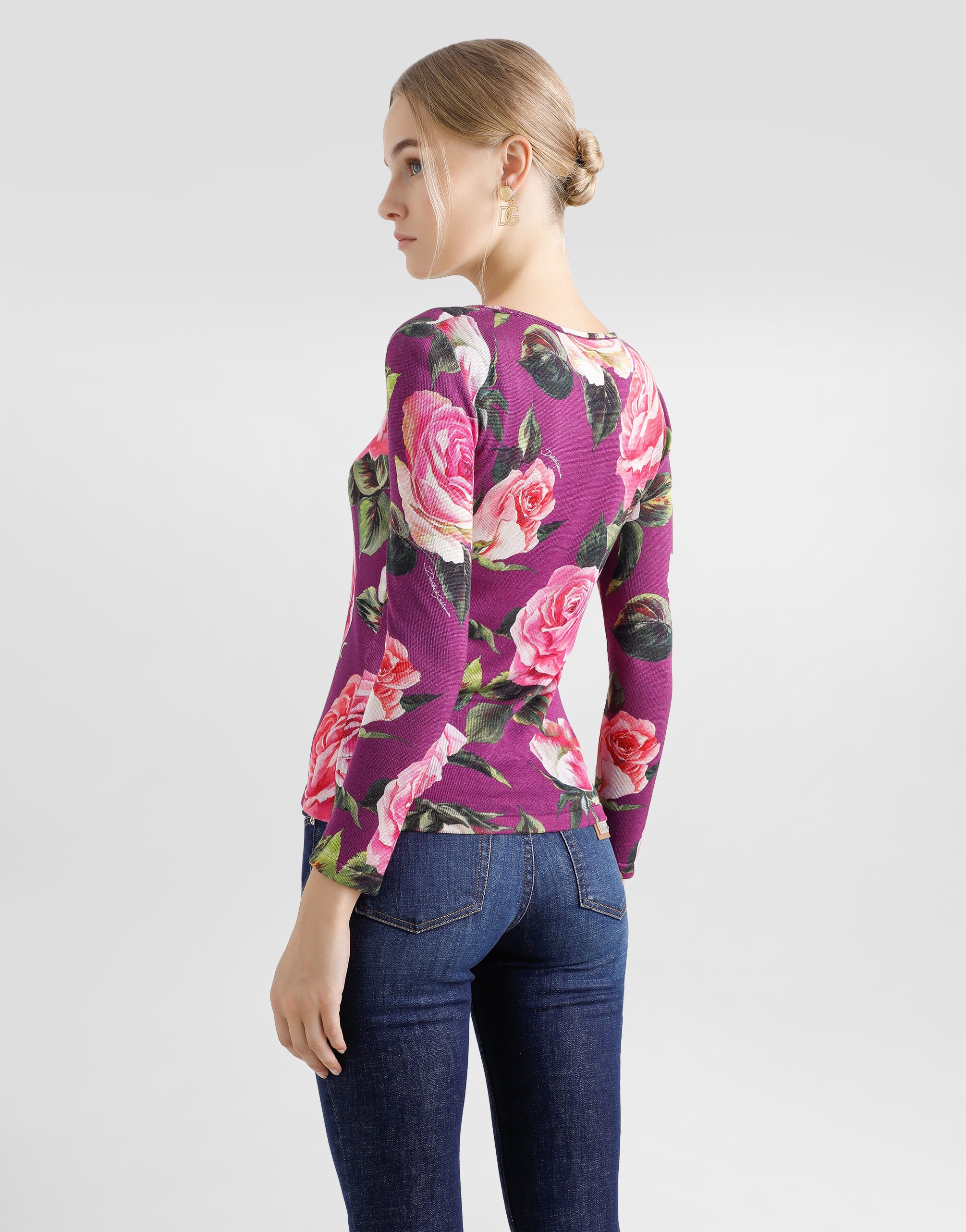 Rose-print silk sweater - 4