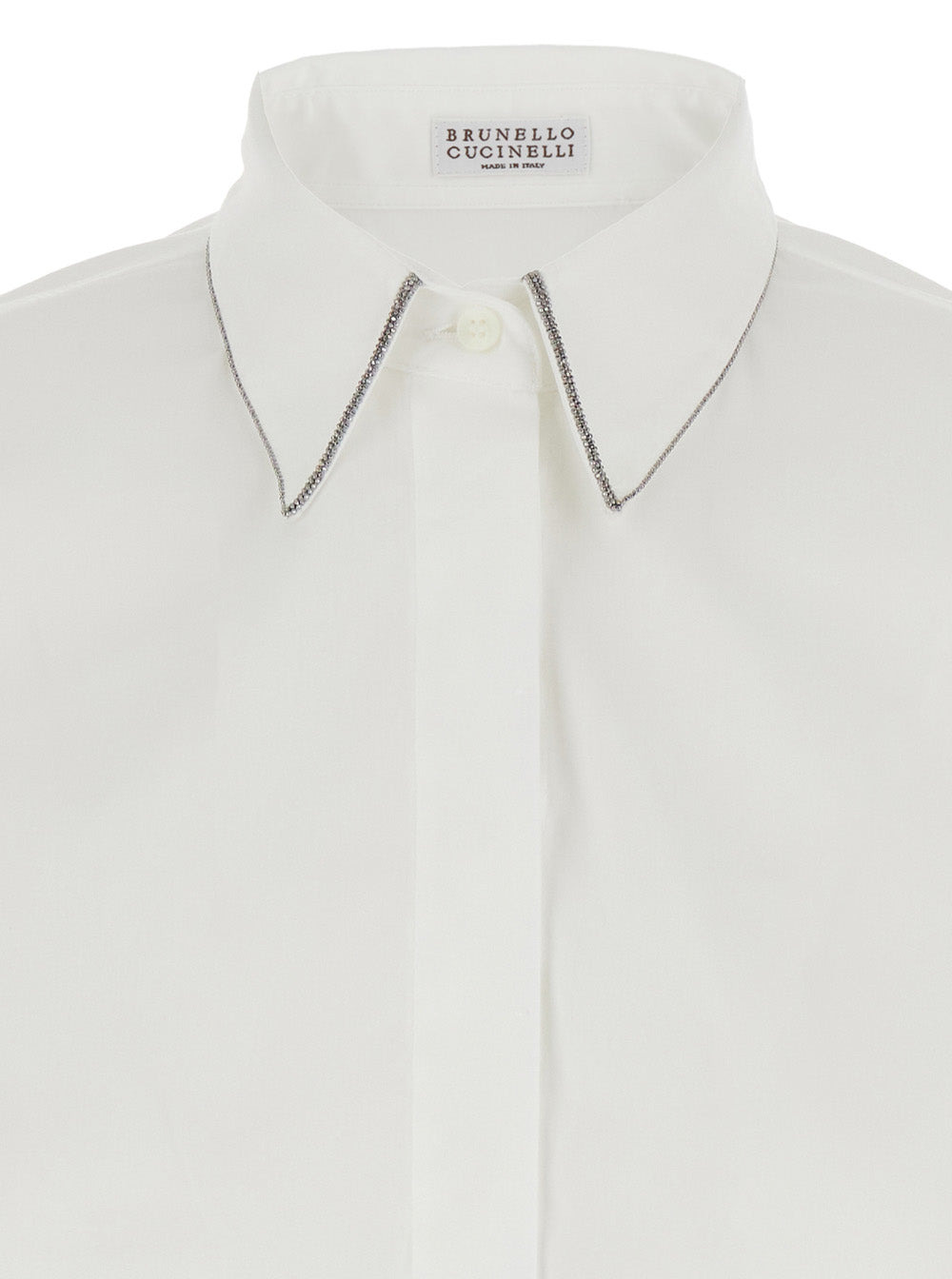 Brunello Cucinelli Women White Shirt With Pointed Collar And Monil Detail On The Collar In Cotton Bl - 3