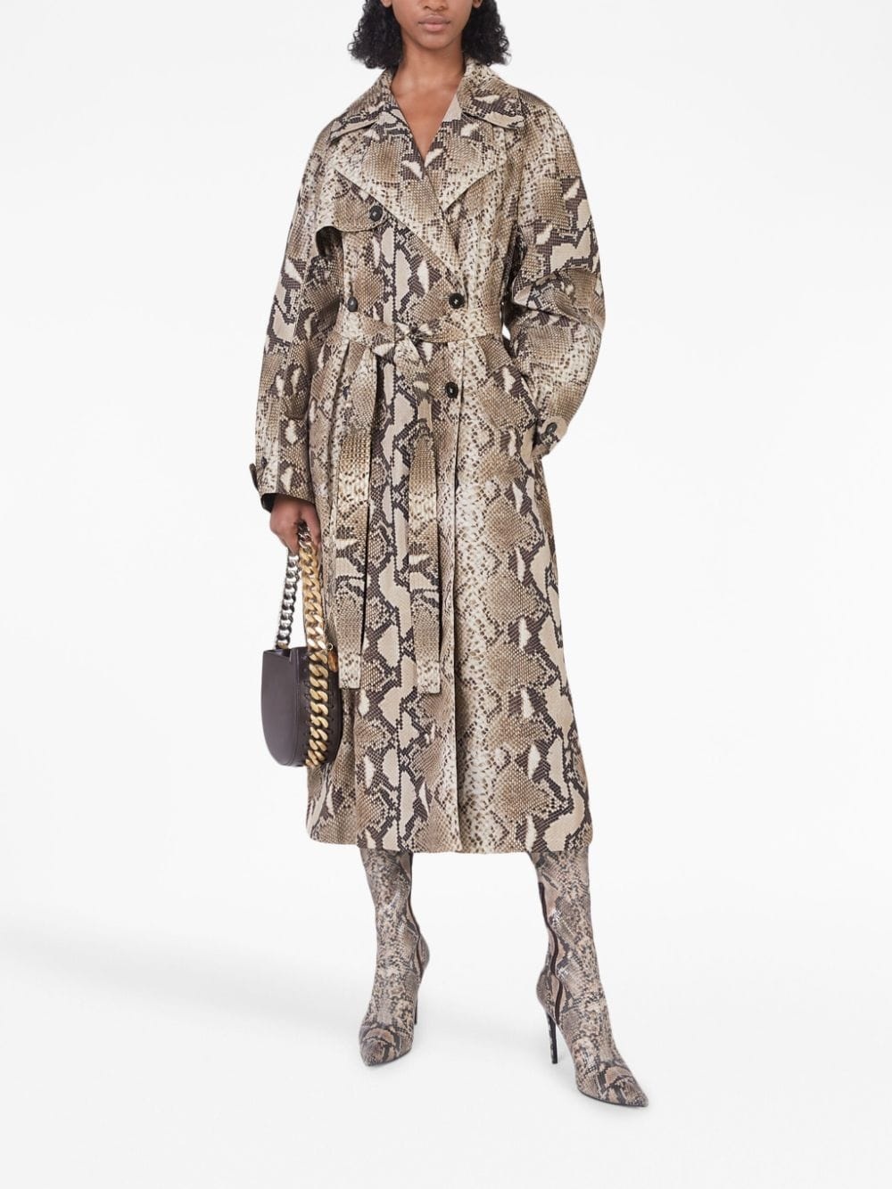 python-print belted trench - 2