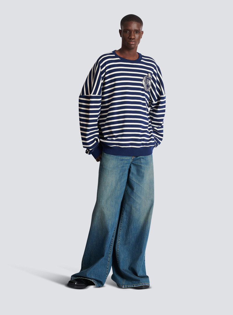 Balmain Cotton College Emblem sweatshirt with Breton stripes outlook