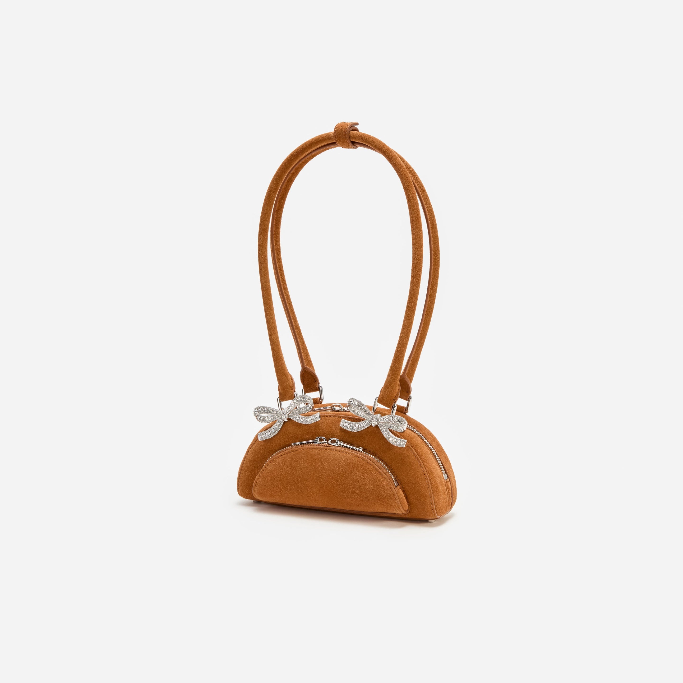 Brown Suede Curved Mini Shoulder Bag - 2