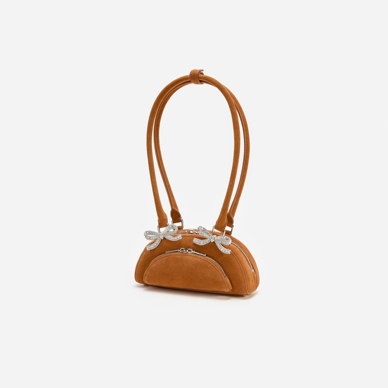 self-portrait Brown Suede Curved Mini Shoulder Bag outlook