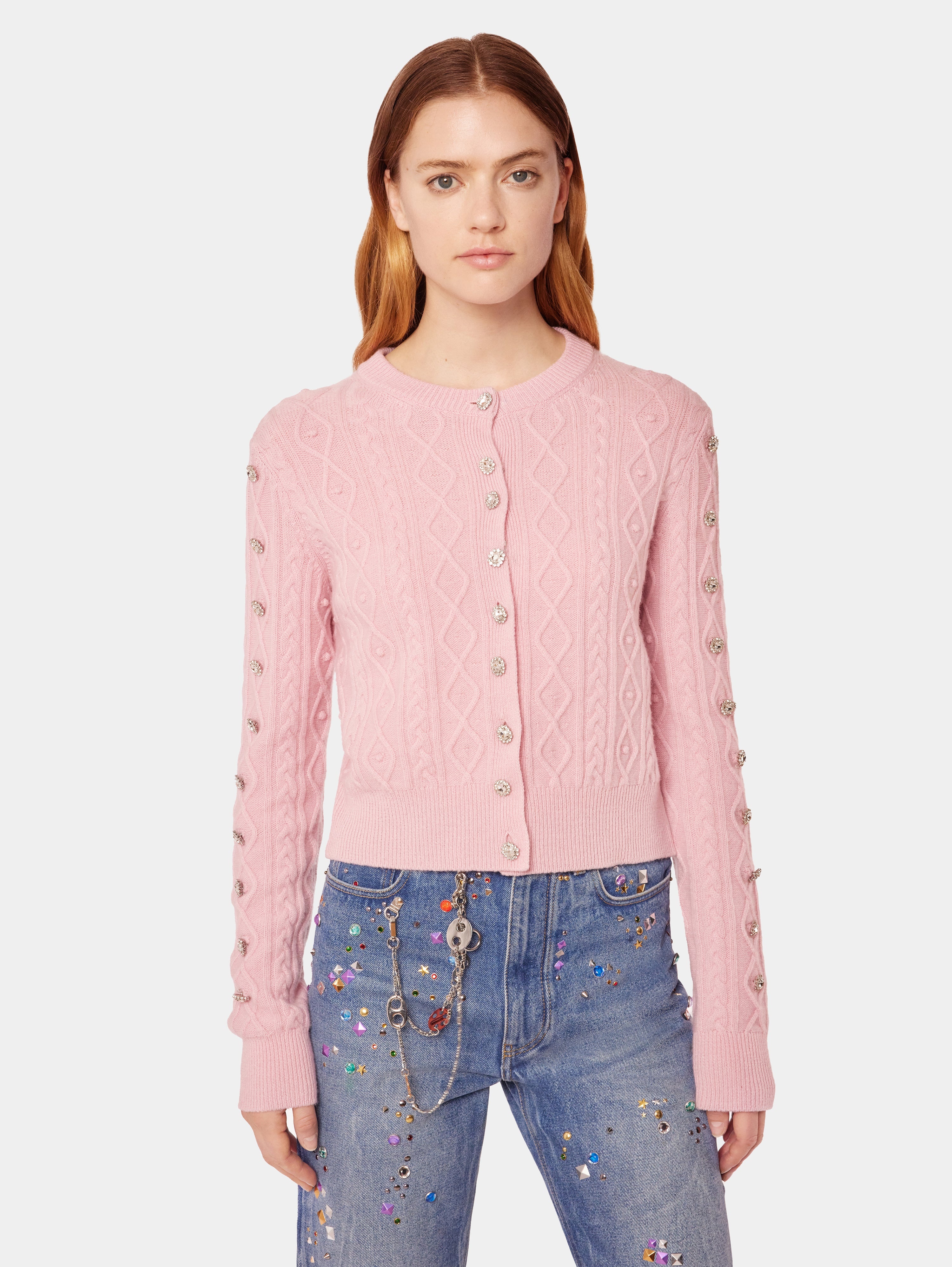 PINK RHINESTONE CARDIGAN - 3