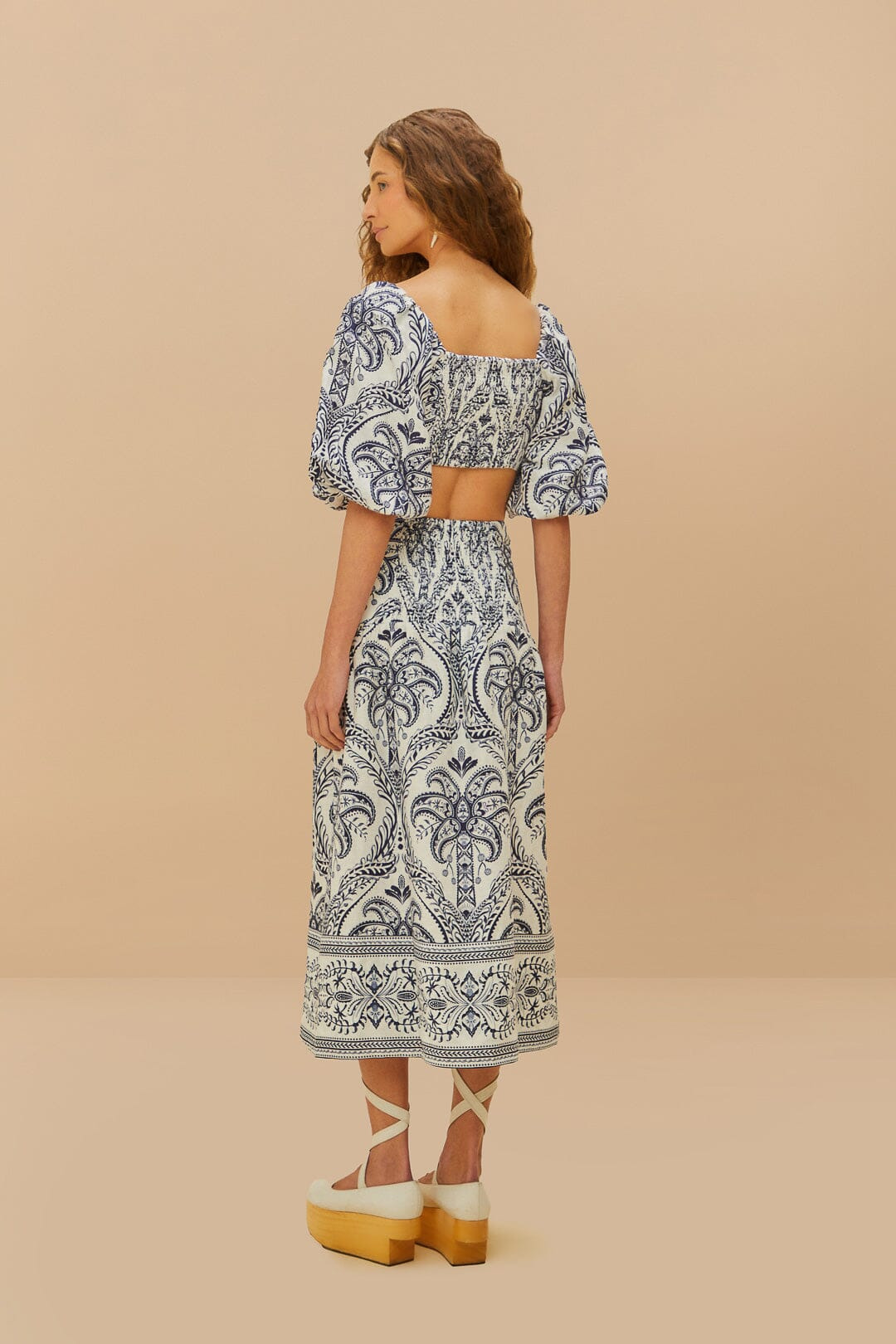 Off-White Tropical Cameo Euroflax™ Premium Linen Midi Skirt - 3