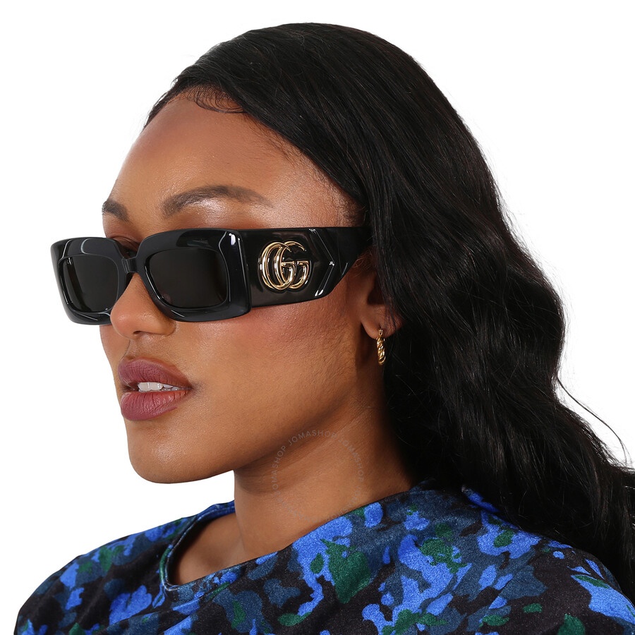 Gucci Gray Rectangular Ladies Sunglasses GG0811S 001 53 - 2