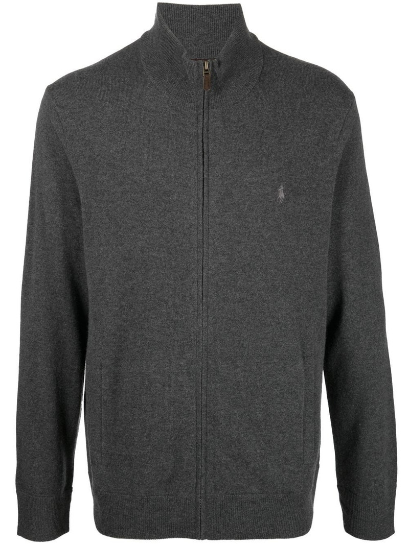 embroidered-logo zip-up cardigan 1