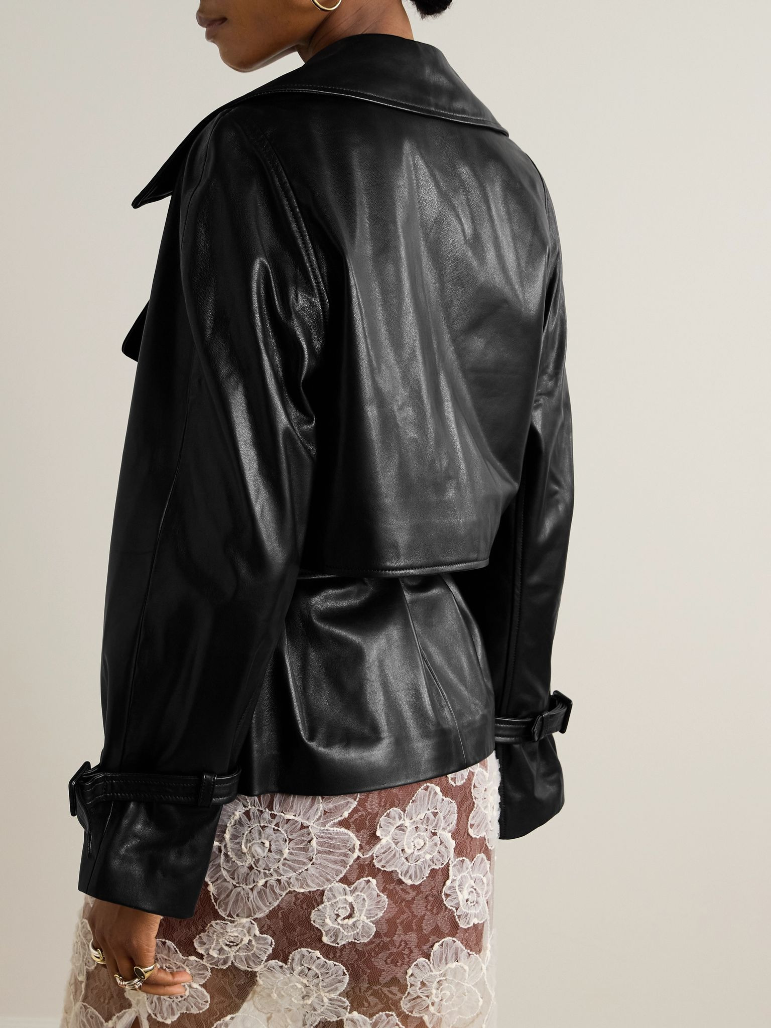 Brea oversized belted leather jacket Black - 4