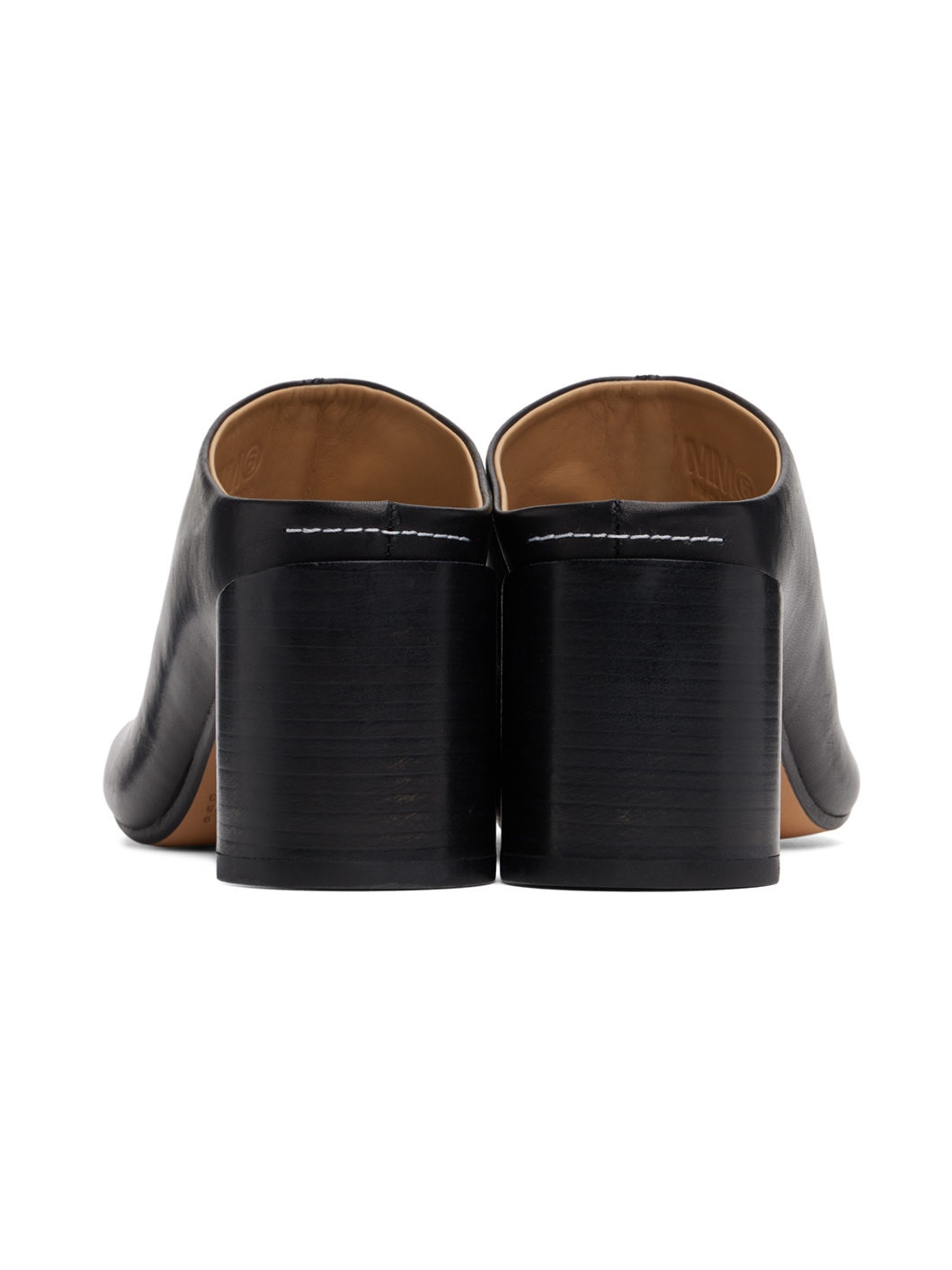 Black Shiny Vegetable Tanned Leather Mules - 2