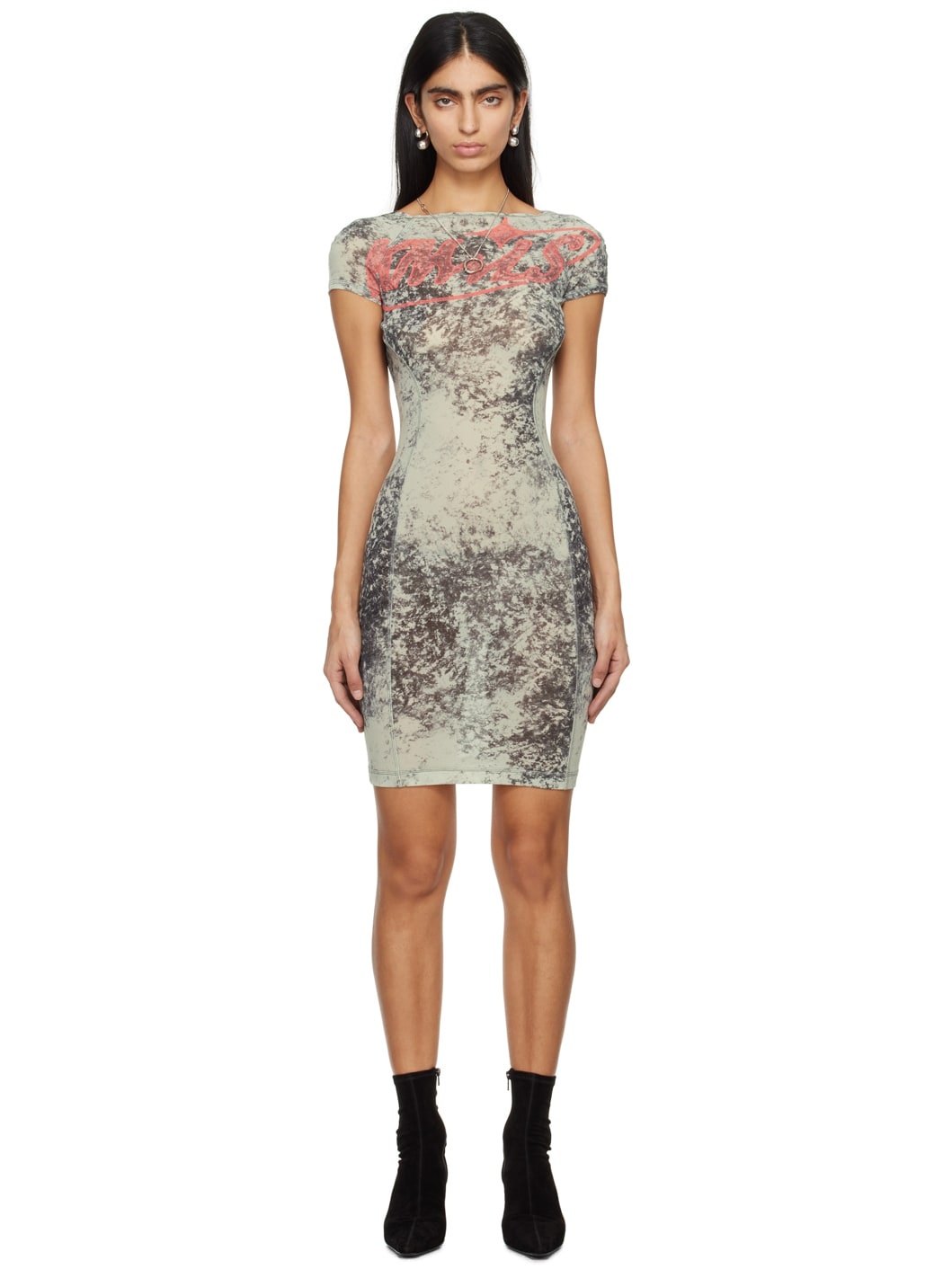 Gray & Black Turbo Minidress - 1