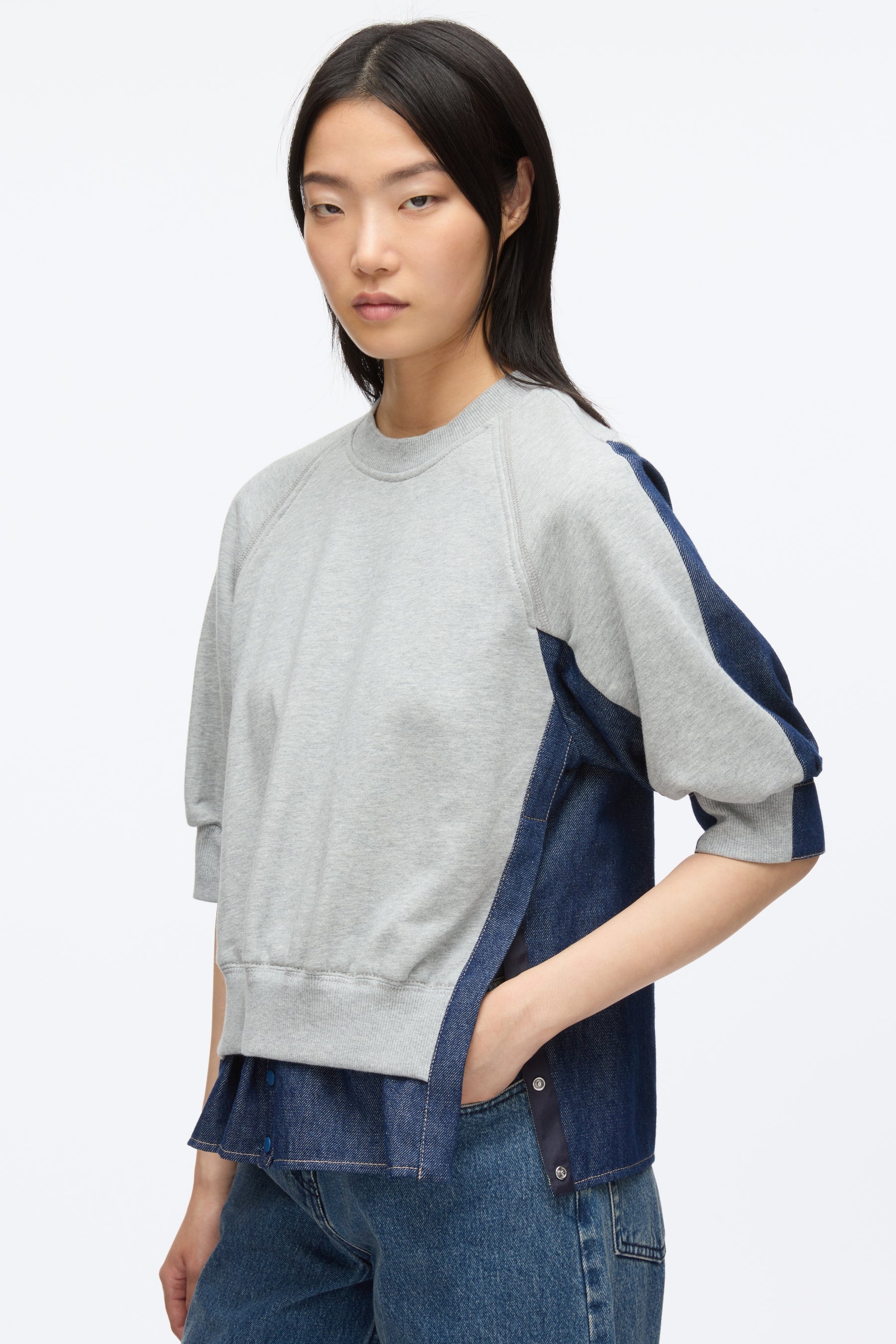 French Terry Top with Denim Combo - 6