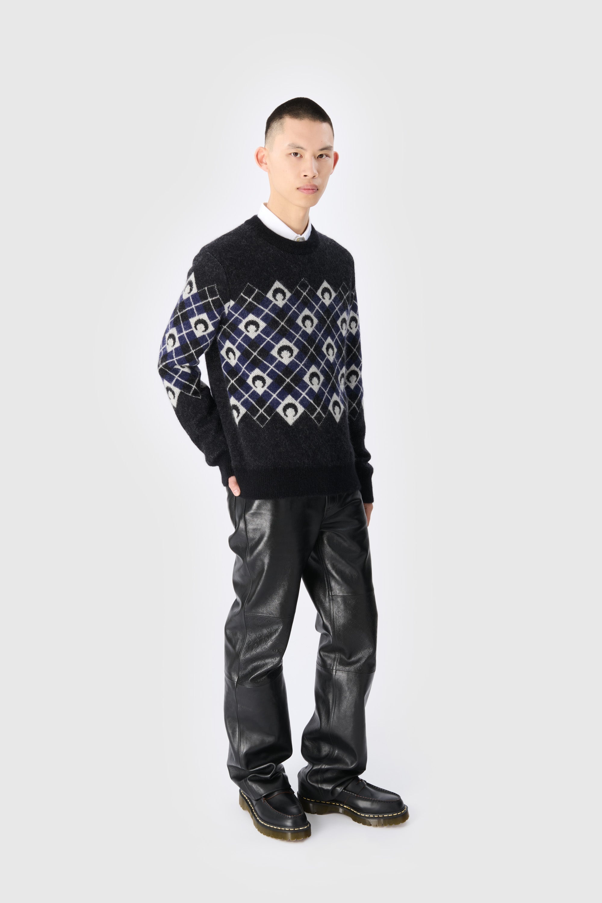 Moon Argyle Knit Crewneck Sweater - 2