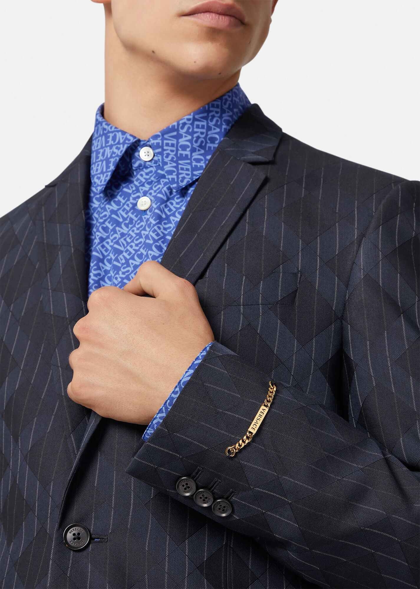 Pinstripe Argyle Wool Jacquard Blazer - 5