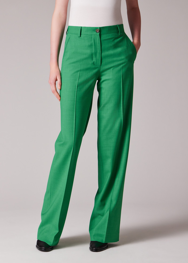 Women's Green Wool-Blend Wide-Leg Trousers 3