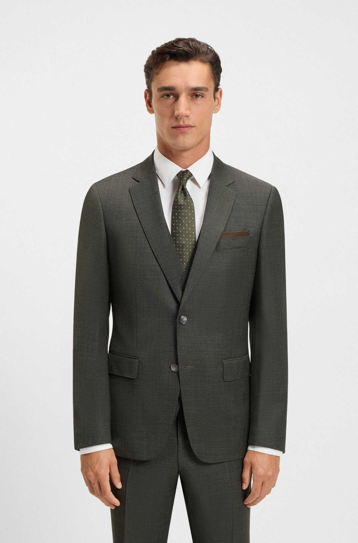 THREE-PIECE SLIM-FIT SUIT IN PATTERNED STRETCH WOOL - 2