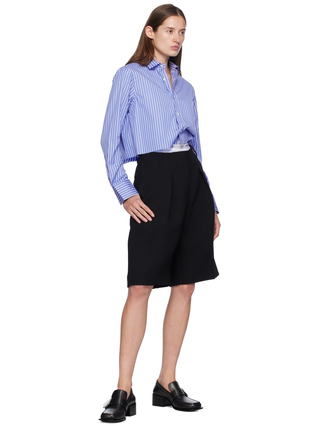 Blue & White Cropped Shirt - 4