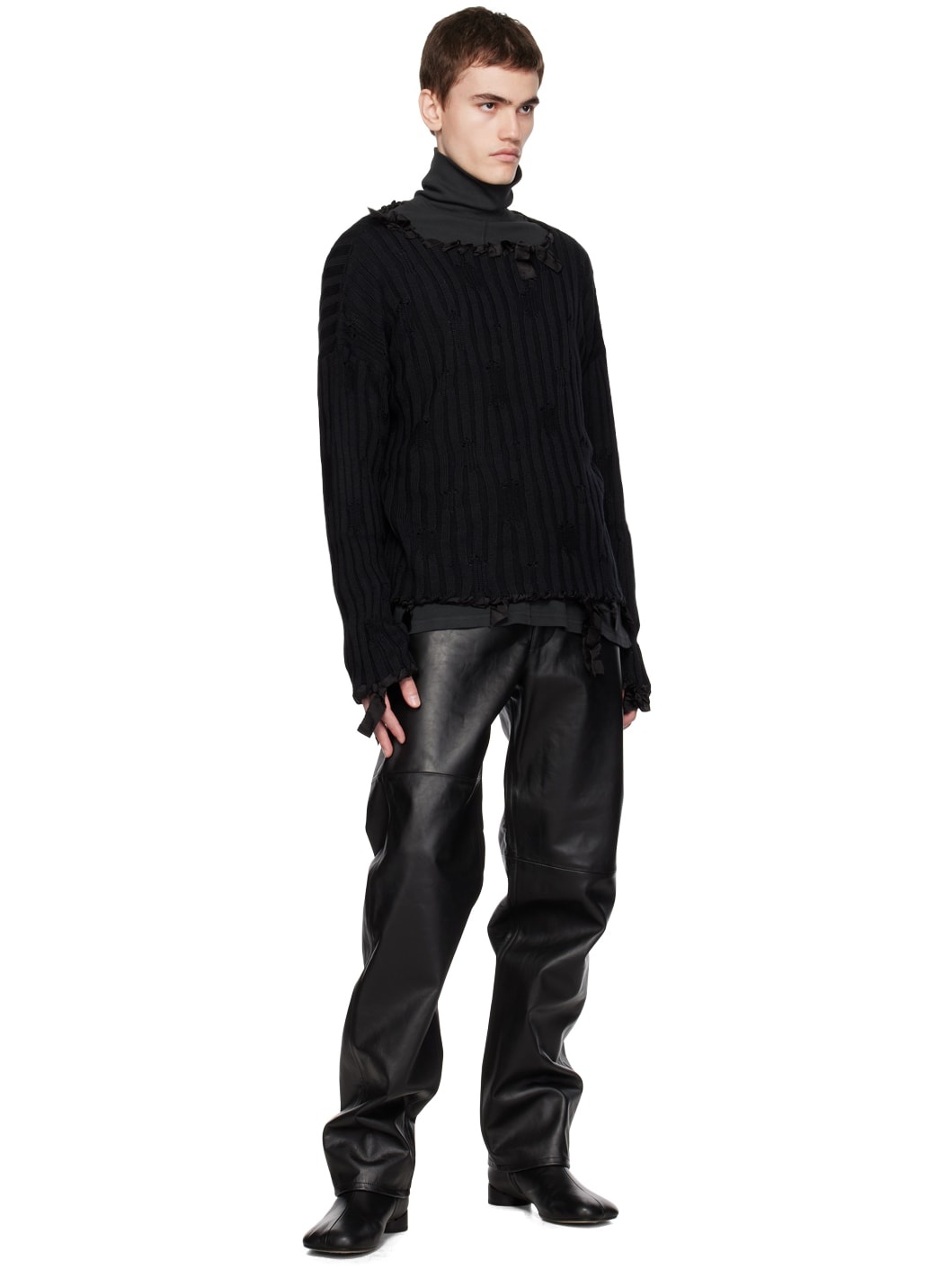 Black Overlock Turtleneck - 4