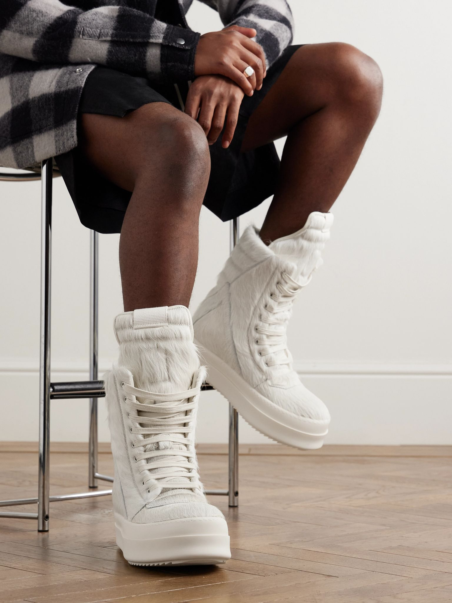 Mega Geobasket Calf Hair High-Top Sneakers Cream - 2
