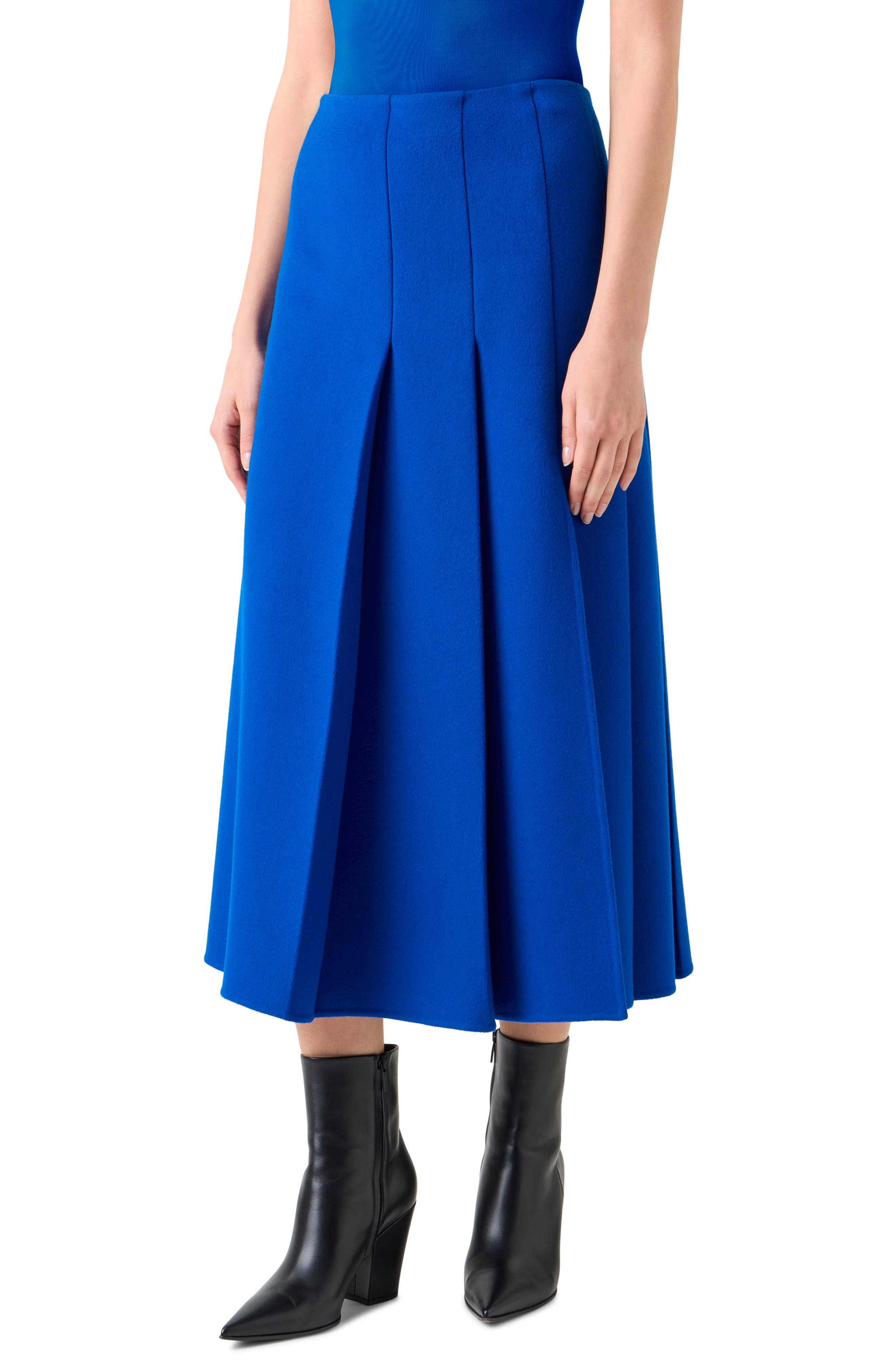 Akris Pleated Virgin Wool Flannel Midi Skirt in Royal Blue at Nordstrom - 3