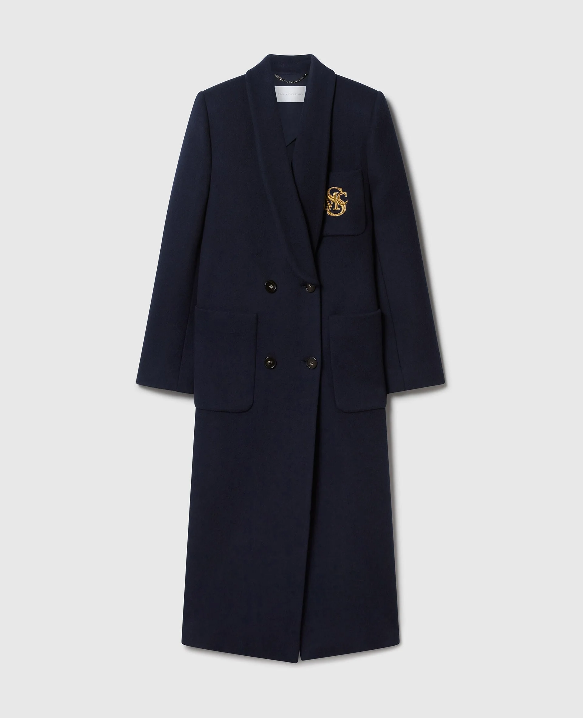 Crest-Embroidered Wool Coat - 1