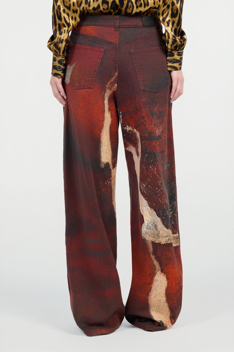 Red Faded-Dye Effect Denim Jeans 4