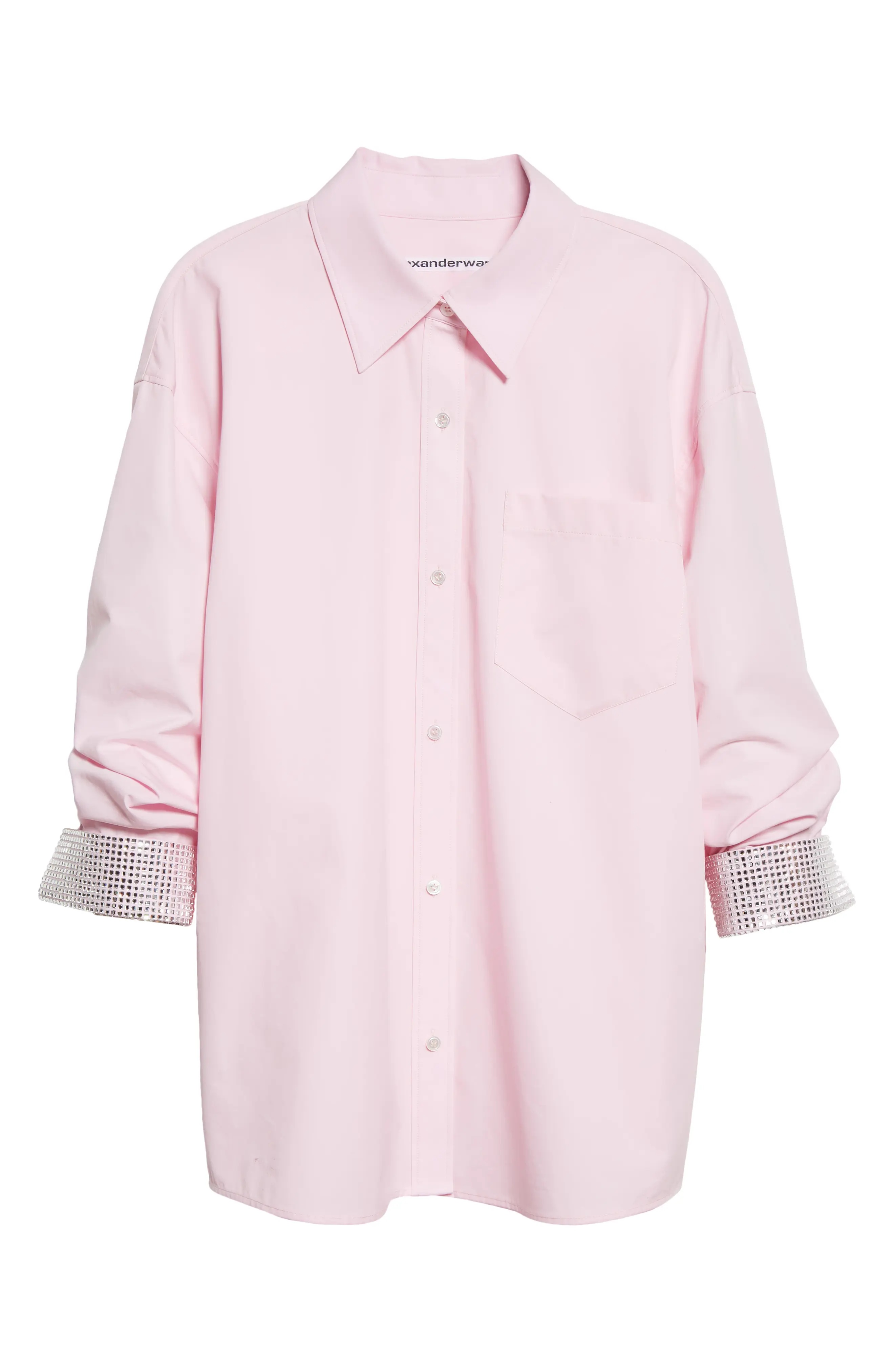 Athena Oversize Crystal Cuff Cotton Poplin Button-Up Shirt - 5